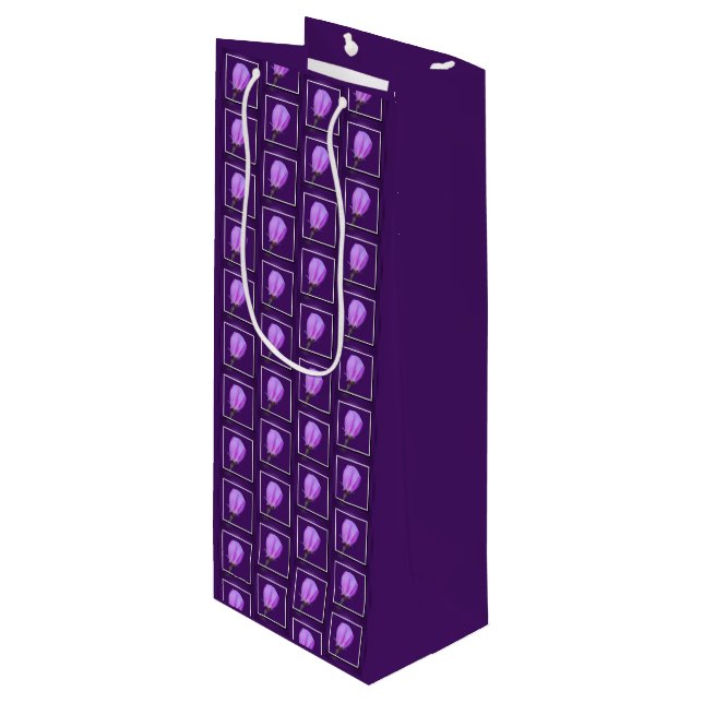 Sac Cadeau Pour Bouteille Motif de fleurs de printemps rose et violet (Devant Angle)