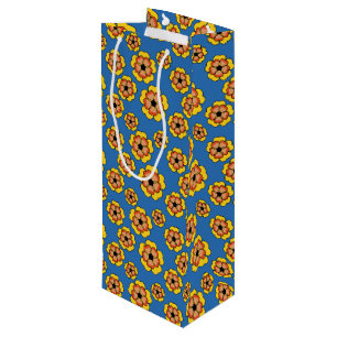 Sac Cadeau Pour Bouteille Motif de fleurs orange jaune