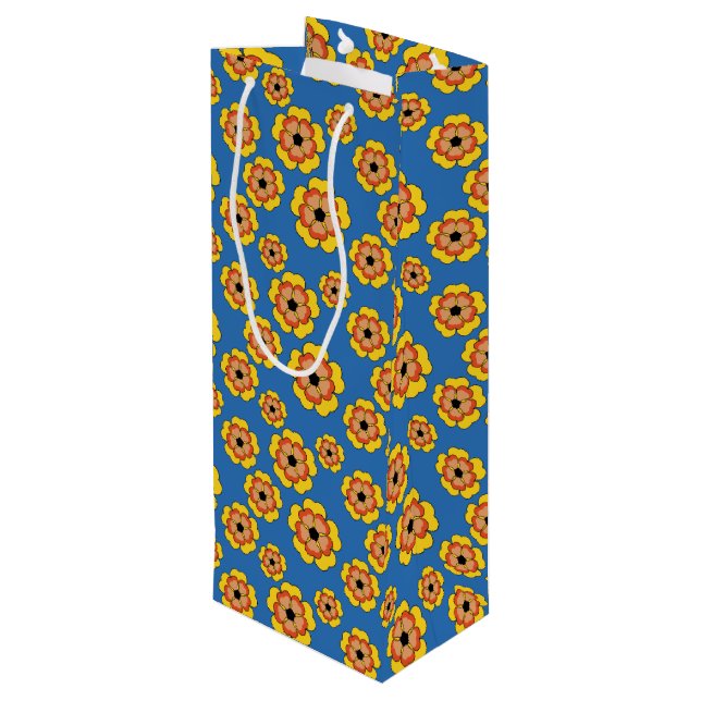 Sac Cadeau Pour Bouteille Motif de fleurs orange jaune (Dos Angle)