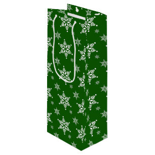 Sac Cadeau Pour Bouteille Motif de flocon de neige, Flakes blancs, Neige, Ve