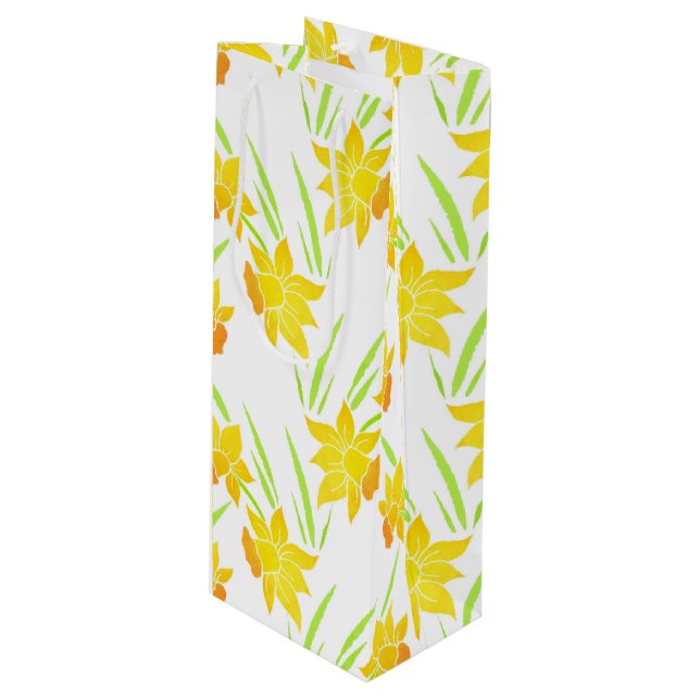 Sac Cadeau Pour Bouteille Motif de jonquilles d'aquarelle (Devant Angle)