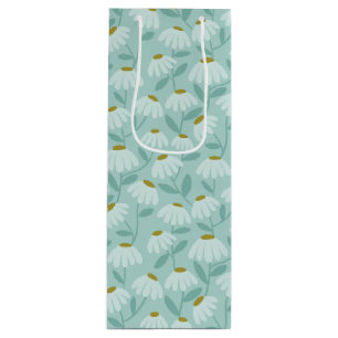 Sac Cadeau Pour Bouteille Motif de marguerites florales bleu sarcelle et ver