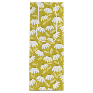 Sac Cadeau Pour Bouteille Motif de marguerites florales vert olive et moutar