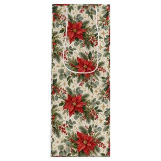 Sac Cadeau Pour Bouteille Motif de Noël élégant à poinsettia