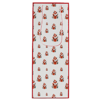 Sac Cadeau Pour Bouteille Motif de Noël - Motif sans couture de renard rouge