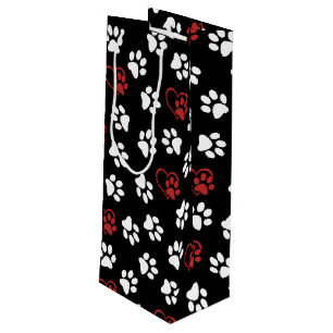 Sac Cadeau Pour Bouteille Motif de pattes, pattes blanches, pattes rouges, c
