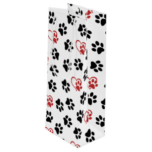 Sac Cadeau Pour Bouteille Motif de pattes, pattes noires, pattes rouges, cœu