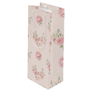 Sac Cadeau Pour Bouteille Motif de pivoine rose et de rose