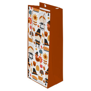 Sac Cadeau Pour Bouteille Motif de récolte de pèlerins d'action de grâce