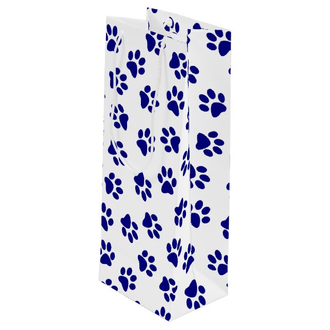 Sac Cadeau Pour Bouteille Motif Des Paws, Paws Chiens, Paws Bleus Marine (Dos Angle)