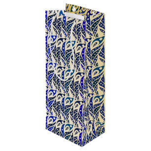 Sac Cadeau Pour Bouteille Motif en plumes de paon bleu et or