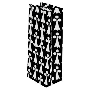 Sac Cadeau Pour Bouteille Motif Ermine, Motif médiéval, Blanc sur Noir