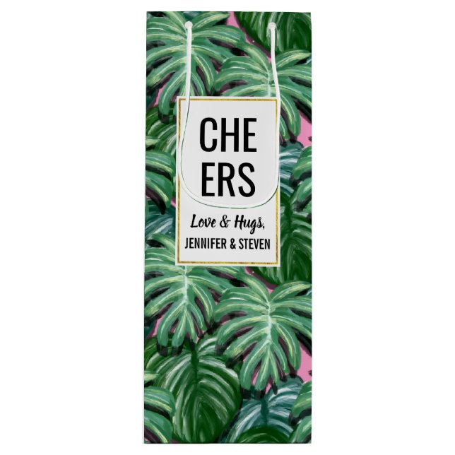 Sac Cadeau Pour Bouteille Motif Feuille tropical - Liège vert (Devant)