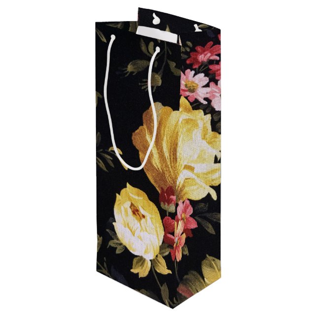 Sac Cadeau Pour Bouteille motif floral rétro (Dos Angle)