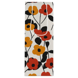 Sac Cadeau Pour Bouteille Motif floral rétro en gras rouge, orange et noir