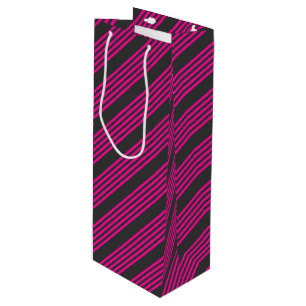 Sac Cadeau Pour Bouteille Motif Fuchsia et charbon de bois cinq bandes