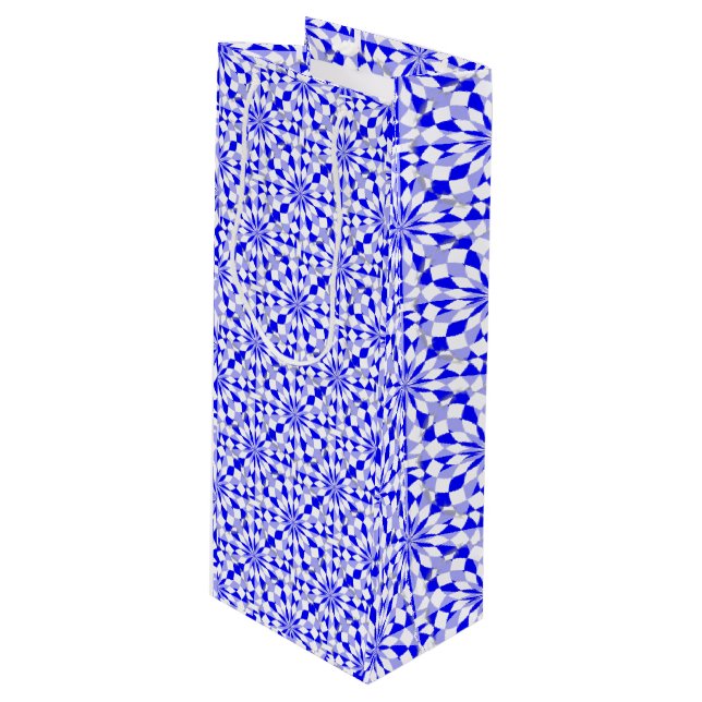 Sac Cadeau Pour Bouteille Motif géométrique bleu méditerranéen à deux tons (Devant Angle)