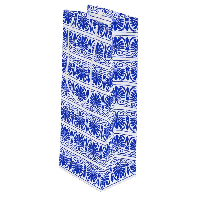 Sac Cadeau Pour Bouteille Motif grec méditerranéen bleu (Dos Angle)