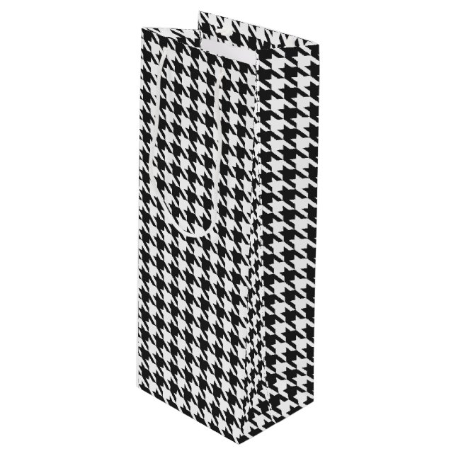 Sac Cadeau Pour Bouteille Motif noir et blanc Houndstooth (Devant Angle)