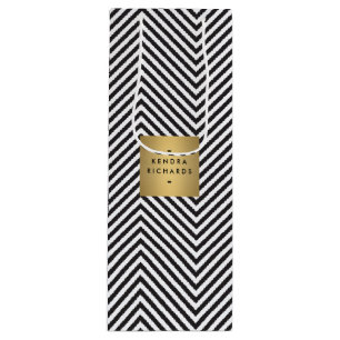 Sac Cadeau Pour Bouteille Motif noir et blanc rétro Gold Nom Logo Vin