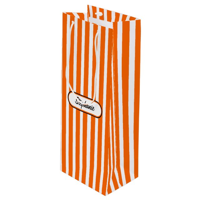 Sac Cadeau Pour Bouteille Motif Orange Stripes personnalisé (Devant Angle)