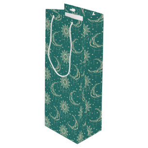 Sac Cadeau Pour Bouteille Motif ornemental Turquoise vintage lune