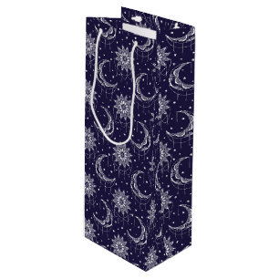 Sac Cadeau Pour Bouteille Motif ornemental vintage lune bleu