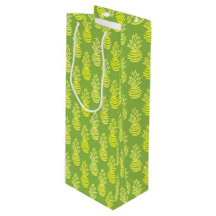 Sac Cadeau Pour Bouteille Motif vert d'été aux fruits d'ananas colorés