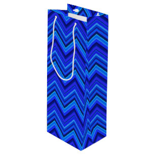 Sac Cadeau Pour Bouteille Motif zigzag rayures bleues