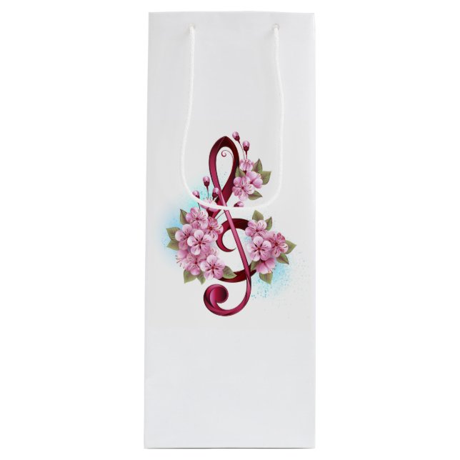 Sac Cadeau Pour Bouteille Musical treble clef notes with sakura flowers (Devant)