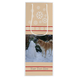 Sac Cadeau Pour Bouteille Noël de baiser mignon de photo d'akita de bonhomm