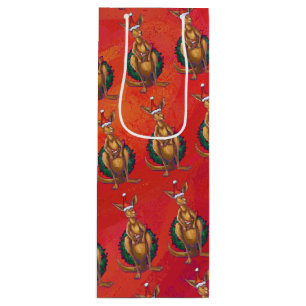 Sac Cadeau Pour Bouteille Noël de kangourou sur le rouge