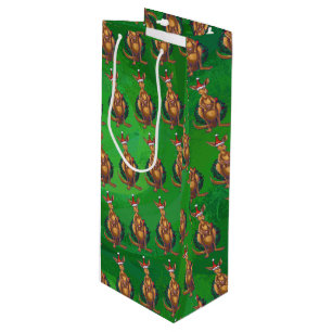Sac Cadeau Pour Bouteille Noël de kangourou sur le vert peint arrière
