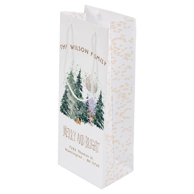 Sac Cadeau Pour Bouteille Noël de la forêt d'aquarelle (Devant Angle)