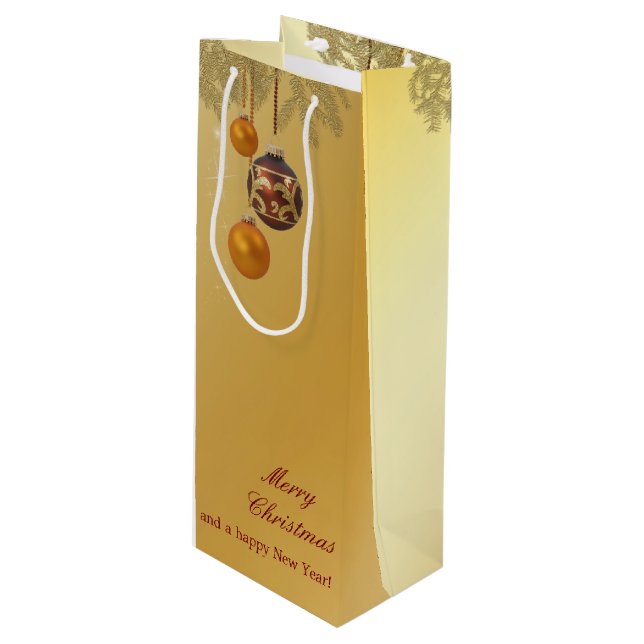Sac Cadeau Pour Bouteille Noël doré élégant (Devant Angle)