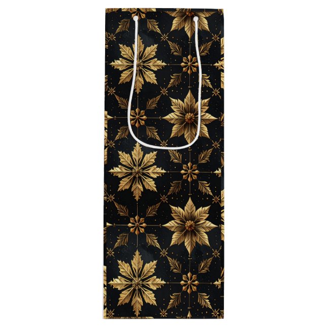 Sac Cadeau Pour Bouteille Noël Élégant - Fleur (Devant)