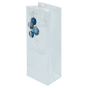 Sac Cadeau Pour Bouteille Noël élégant personnalisé bleu et argent