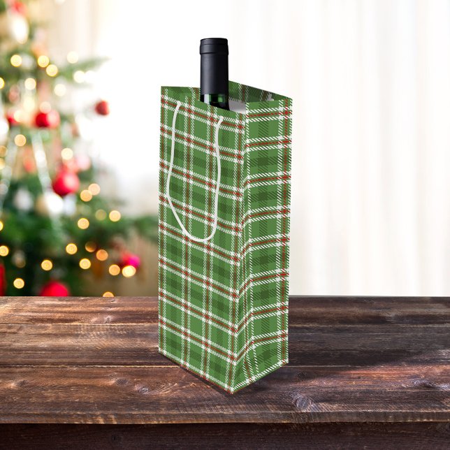 Sac Cadeau Pour Bouteille Noël Russe Green Farmhouse Vacances Plaid (Green simple plaid pattern wine gift bag)