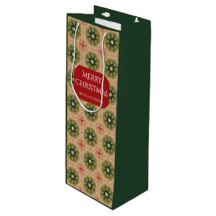Sac Cadeau Pour Bouteille Noël Vert Épine Rouge Dentelle à l'ancienne