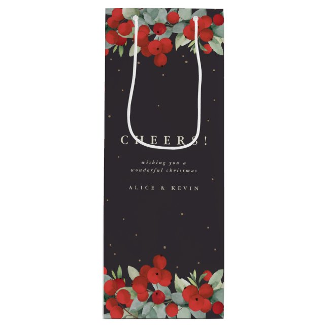 Sac Cadeau Pour Bouteille Noir doux Berry+Eucalyptus Noël/Fêtes (Devant)