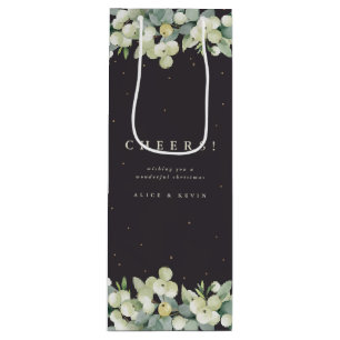 Sac Cadeau Pour Bouteille Noir doux Snowberry+Eucalyptus Noël/Fête