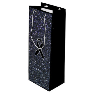 Sac Cadeau Pour Bouteille Noir Sensibilisation au ruban Bleu