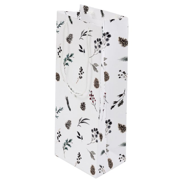 Sac Cadeau Pour Bouteille Noir simple Pinecone d'hiver Aquarelle Noël (Devant Angle)