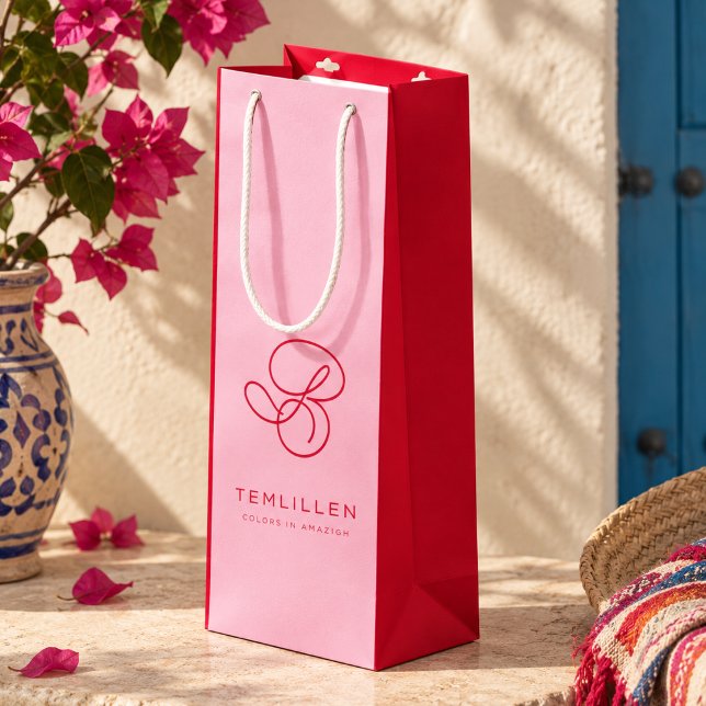 Sac Cadeau Pour Bouteille Nom élégant en écriture script Monogramme Rose & R (Créateur téléchargé)