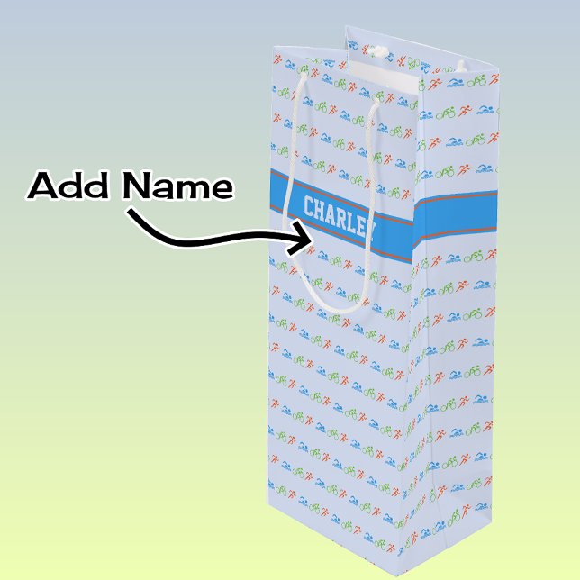 Sac Cadeau Pour Bouteille Nom personnalisé du motif de triathlon (Créateur téléchargé)