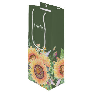 Sac Cadeau Pour Bouteille Nom personnalisé Mariage de tournesols rustiques