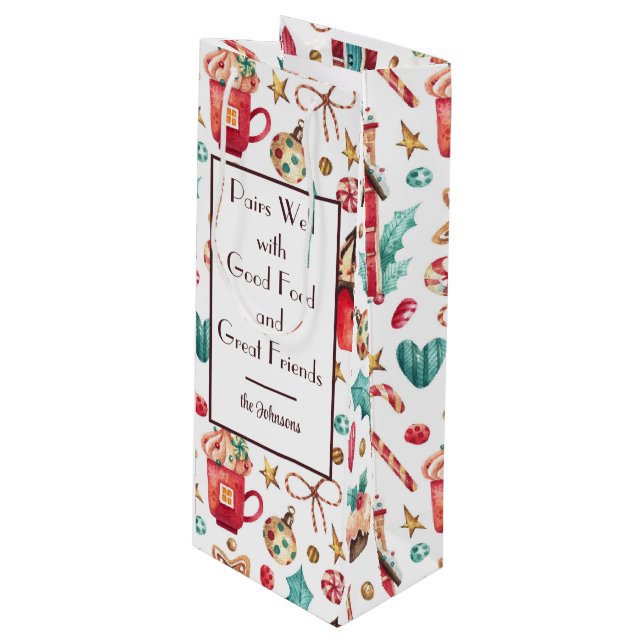 Sac Cadeau Pour Bouteille Nom sur mignonne Whimsical Sweets Holiday (Devant Angle)