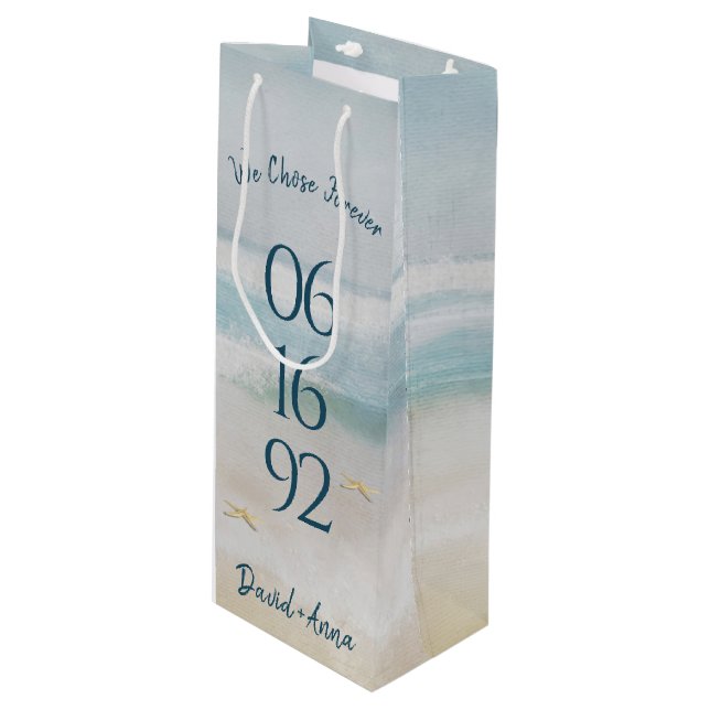 Sac Cadeau Pour Bouteille Ocean Beach Anniversa Mariage Date (Devant Angle)