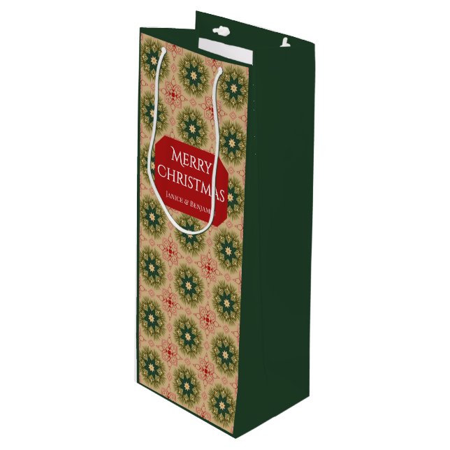 Sac Cadeau Pour Bouteille Old-fashioned Green Pine Red Lace Christmas  (Devant Angle)