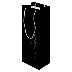 Sac Cadeau Pour Bouteille Or Moderne Nom Monogramme Féminin Script